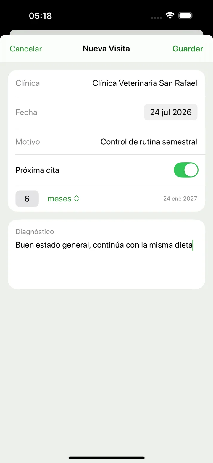 Formulario para registrar vacunas y otros cuidados