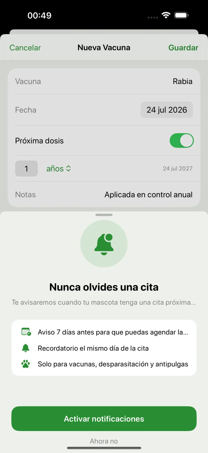 Recordatorio próximo para mantener el cuidado al día
