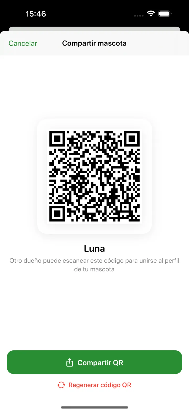 Código QR para compartir el cuidado de una mascota
